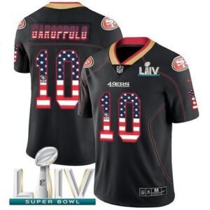 Nike 49ers #10 Jimmy Garoppolo Black Super Bowl LIV 2020 Stitched NFL Limited Rush USA Flag Jersey