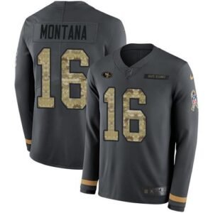 Nike 49ers #16 Joe Montana Anthracite Salute To Service Stitched NFL Limited Therma Long Sleeve Jersey