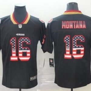 Nike 49ers #16 Joe Montana Black Stitched NFL Limited Rush USA Flag Jersey