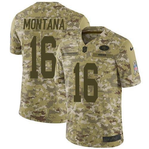 Nike 49ers #16 Joe Montana Camo Stitched NFL Limited 2018 Salute To Service Jersey