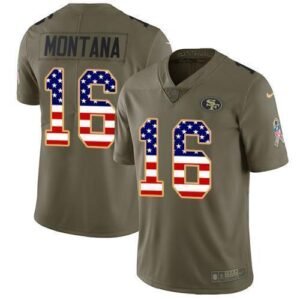 Nike 49ers #16 Joe Montana Olive/USA Flag Stitched NFL Limited 2017 Salute To Service Jersey