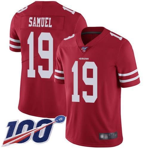 Nike 49ers #19 Deebo Samuel Red Team Color Stitched NFL 100th Season Vapor Limited Jersey