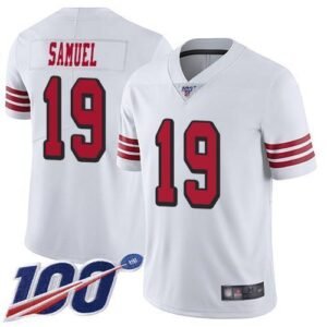 Nike 49ers #19 Deebo Samuel White Rush Stitched NFL Limited 100th Season Jersey