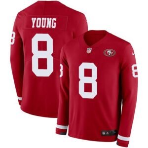 Nike 49ers #8 Steve Young Red Team Color Stitched NFL Limited Therma Long Sleeve Jersey