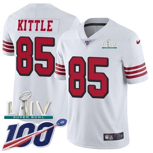 Nike 49ers #85 George Kittle White Super Bowl LIV 2020 Rush Stitched NFL Limited 100th Season Jersey