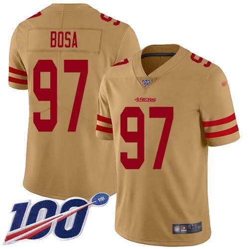 Nike 49ers #97 Nick Bosa Gold Stitched NFL Limited Inverted Legend 100th Season Jersey