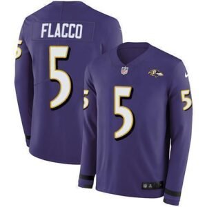 Nike Baltimore Ravens #5 Joe Flacco Purple Team Color Stitched NFL Limited Therma Long Sleeve Jersey