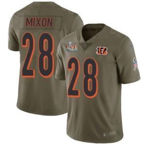 Nike Bengals #28 Joe Mixon Olive Super Bowl LVI Patch Stitched NFL Limited 2017 Salute To Service Jersey