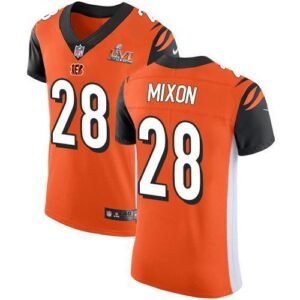 Nike Bengals #28 Joe Mixon Orange Alternate Super Bowl LVI Patch Stitched NFL New Elite Jersey