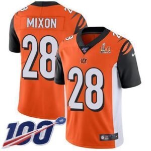 Nike Bengals #28 Joe Mixon Orange Super Bowl LVI Patch Alternate Stitched NFL 100th Season Vapor Limited Jersey