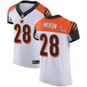 Nike Bengals #28 Joe Mixon White Super Bowl LVI Patch Stitched NFL Vapor Untouchable Elite Jersey