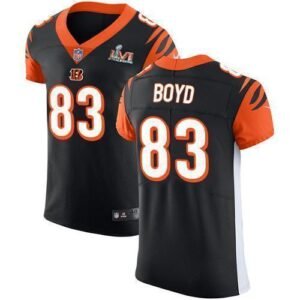 Nike Bengals #83 Tyler Boyd Black Team Color Super Bowl LVI Patch Stitched NFL Vapor Untouchable Elite Jersey