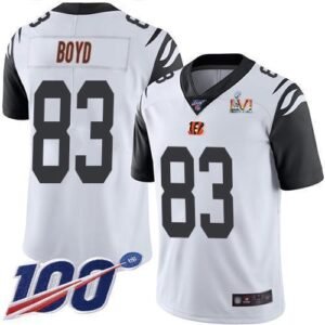 Nike Bengals #83 Tyler Boyd White Super Bowl LVI Patch Stitched NFL Limited Rush 100th Season Jersey