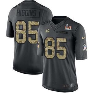 Nike Bengals #85 Tee Higgins Black Team Color Super Bowl LVI Patch Stitched NFL Limited Therma Long Sleeve Jersey