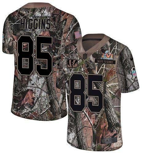 Nike Bengals #85 Tee Higgins Camo Super Bowl LVI Patch Stitched NFL Limited Rush Realtree Jersey