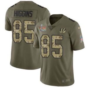 Nike Bengals #85 Tee Higgins Olive/Camo Super Bowl LVI Patch Stitched NFL Limited 2017 Salute To Service Jersey