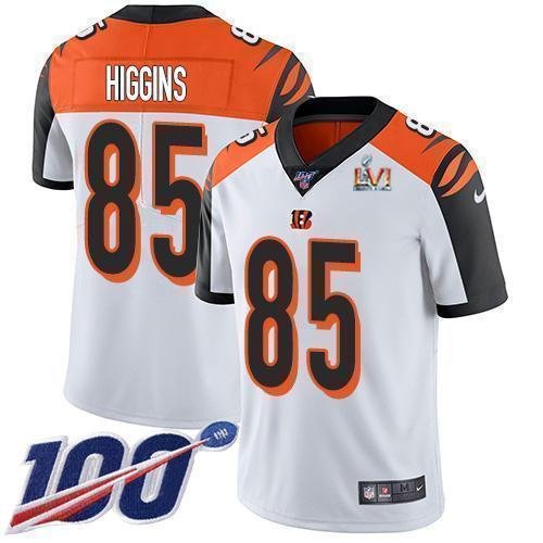 Nike Bengals #85 Tee Higgins White Super Bowl LVI Patch Stitched NFL 100th Season Vapor Limited Jersey