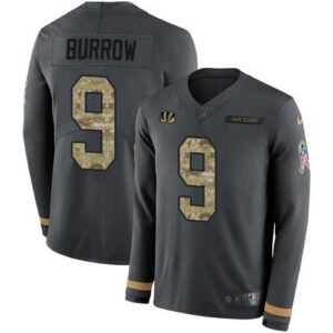 Nike Bengals #9 Joe Burrow Anthracite Salute To Service Stitched NFL Limited Therma Long Sleeve Jersey