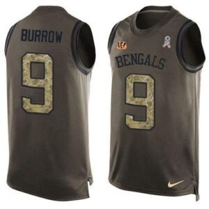 Nike Bengals #9 Joe Burrow Green Stitched NFL Limited Salute To Service Tank Top Jersey