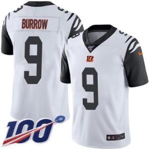 Nike Bengals #9 Joe Burrow White Stitched NFL Limited Rush 100th Season Jersey