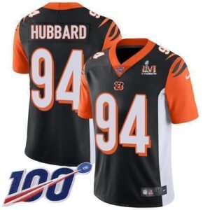 Nike Bengals #94 Sam Hubbard Black Team Color Super Bowl LVI Patch Stitched NFL 100th Season Vapor Limited Jersey