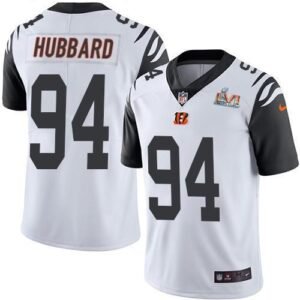 Nike Bengals #94 Sam Hubbard White Super Bowl LVI Patch Stitched NFL Limited Rush Jersey