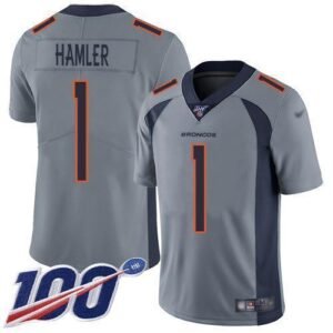 Nike Broncos #1 KJ Hamler Gray Stitched NFL Limited Inverted Legend 100th Season Jersey