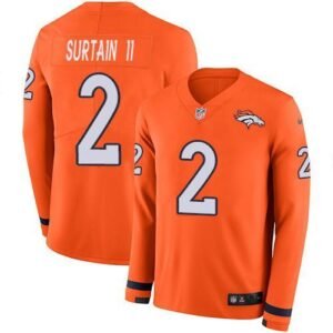 Nike Broncos #2 Patrick Surtain II Orange Team Color Stitched NFL Limited Therma Long Sleeve Jersey