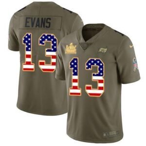 Nike Buccaneers #13 Mike Evans Olive/USA Flag Super Bowl LV Champions Patch Stitched NFL Limited 2017 Salute To Service Jersey