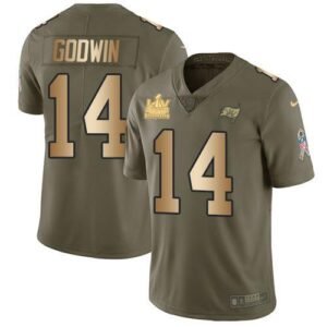 Nike Buccaneers #14 Chris Godwin Olive/Gold Super Bowl LV Champions Patch Stitched NFL Limited 2017 Salute To Service Jersey