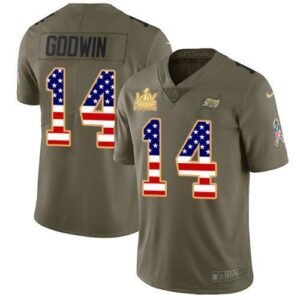 Nike Buccaneers #14 Chris Godwin Olive/USA Flag Super Bowl LV Champions Patch Stitched NFL Limited 2017 Salute To Service Jersey
