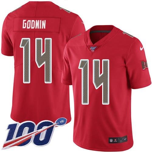 Nike Buccaneers #14 Chris Godwin Red Stitched NFL Limited Rush 100th Season Jersey