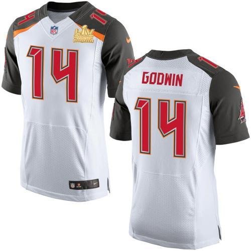 Nike Buccaneers #14 Chris Godwin White Super Bowl LV Champions Patch Stitched NFL New Elite Jersey