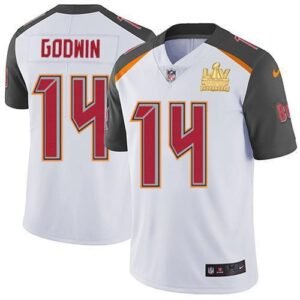 Nike Buccaneers #14 Chris Godwin White Super Bowl LV Champions Patch Stitched NFL Vapor Untouchable Limited Jersey