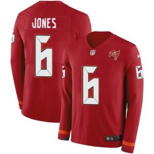 Nike Buccaneers #6 Julio Jones Red Team Color Stitched NFL Limited Therma Long Sleeve Jersey