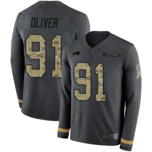 Buffalo Bills #91 Ed Oliver Anthracite Salute to Service Stitched NFL Limited Therma Long Sleeve Jersey