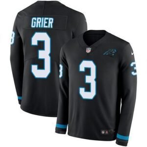 Nike Carolina Panthers #3 Will Grier Black Team Color Stitched NFL Limited Therma Long Sleeve Jersey