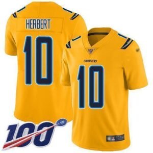 Nike Chargers #10 Justin Herbert Gold Stitched NFL Limited Inverted Legend 100th Season Jersey