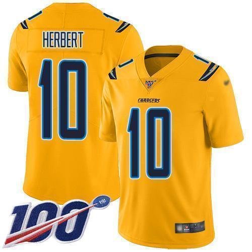 Nike Chargers #10 Justin Herbert Gold Stitched NFL Limited Inverted Legend 100th Season Jersey
