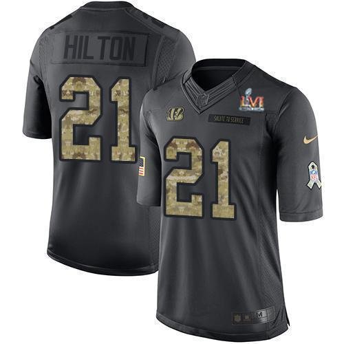Nike Cincinnati Bengals #21 Mike Hilton Black Super Bowl LVI Patch Stitched NFL Limited 2016 Salute to Service Jersey