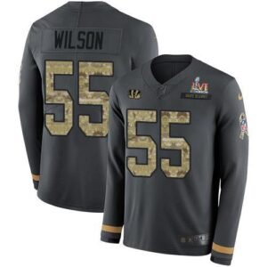 Nike Cincinnati Bengals #55 Logan Wilson Anthracite Super Bowl LVI Patch Salute to Service Stitched NFL Limited Therma Long Sleeve Jersey