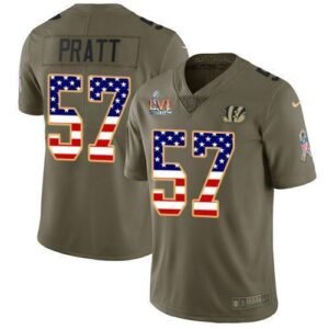 Nike Cincinnati Bengals #57 Germaine Pratt Olive/USA Super Bowl LVI Patch Flag Stitched NFL Limited 2017 Salute To Service Jersey