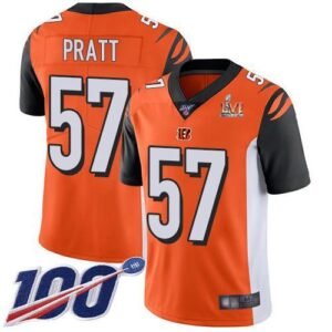 Nike Cincinnati Bengals #57 Germaine Pratt Orange Super Bowl LVI Patch Alternate Stitched NFL 100th Season Vapor Limited Jersey