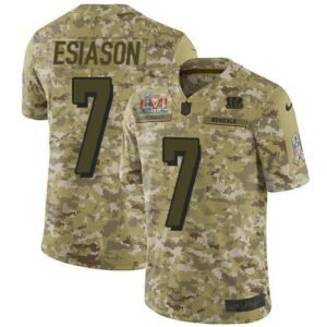 Nike Cincinnati Bengals #7 Boomer Esiason Camo Super Bowl LVI Patch Stitched NFL Limited 2018 Salute To Service Jersey