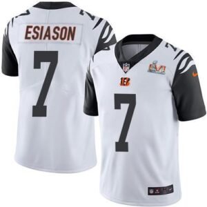 Nike Cincinnati Bengals #7 Boomer Esiason White Super Bowl LVI Patch Stitched NFL Limited Rush Jersey