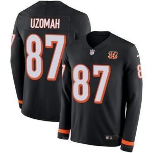 Nike Cincinnati Bengals #87 C.J. Uzomah Black Team Color Stitched NFL Limited Therma Long Sleeve Jersey Youth