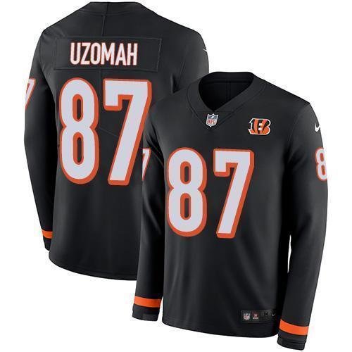 Nike Cincinnati Bengals #87 C.J. Uzomah Black Team Color Stitched NFL Limited Therma Long Sleeve Jersey Youth