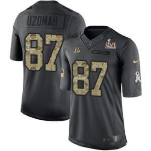 Nike Cincinnati Bengals #87 C.J. Uzomah Black Team Color Super Bowl LVI Patch Stitched NFL Limited Therma Long Sleeve Jersey
