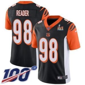 Nike Cincinnati Bengals #98 D.J. Reader Black Team Color Super Bowl LVI Patch Stitched NFL 100th Season Vapor Limited Jersey