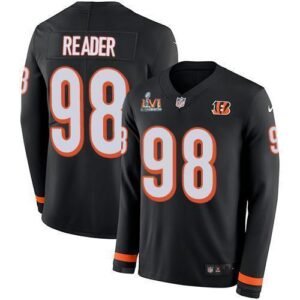 Nike Cincinnati Bengals #98 D.J. Reader Black Team Color Super Bowl LVI Patch Stitched NFL Limited Therma Long Sleeve Jersey